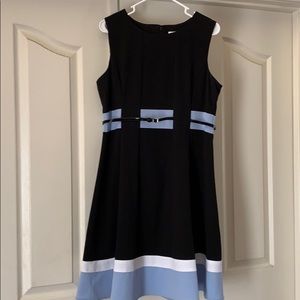 Calvin Klein Women's Black  & Blue Belted Dress 12